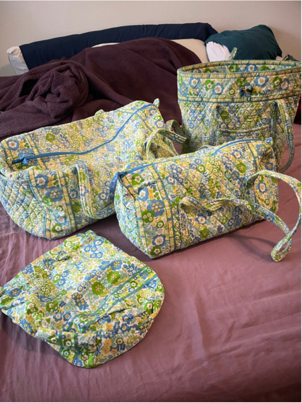 Vintage Vera Bradley Floral Quilted duffle tote set 4pc English Meadow